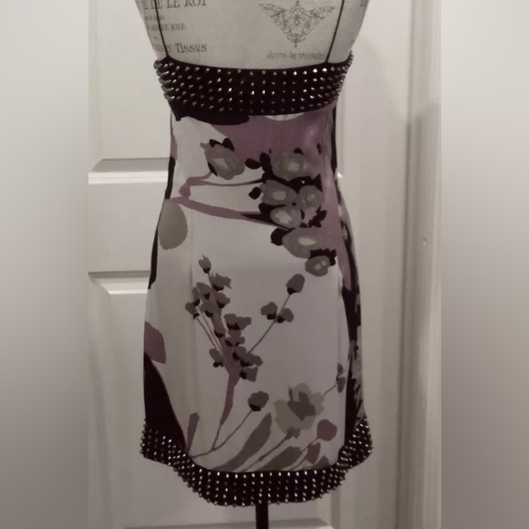 Studded Floral Print Silk Dress by Sheri Bodell- L - Picture 16 of 16